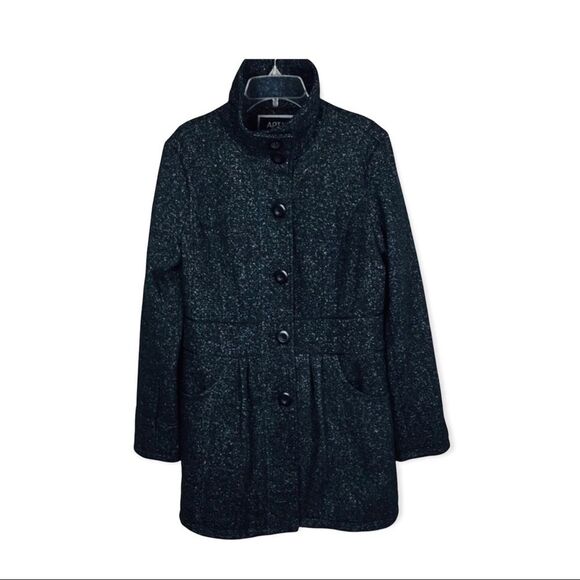 Apt. 9 Women’s Long Coat Black/Speckled Gray Button Medium - Picture 1 of 9